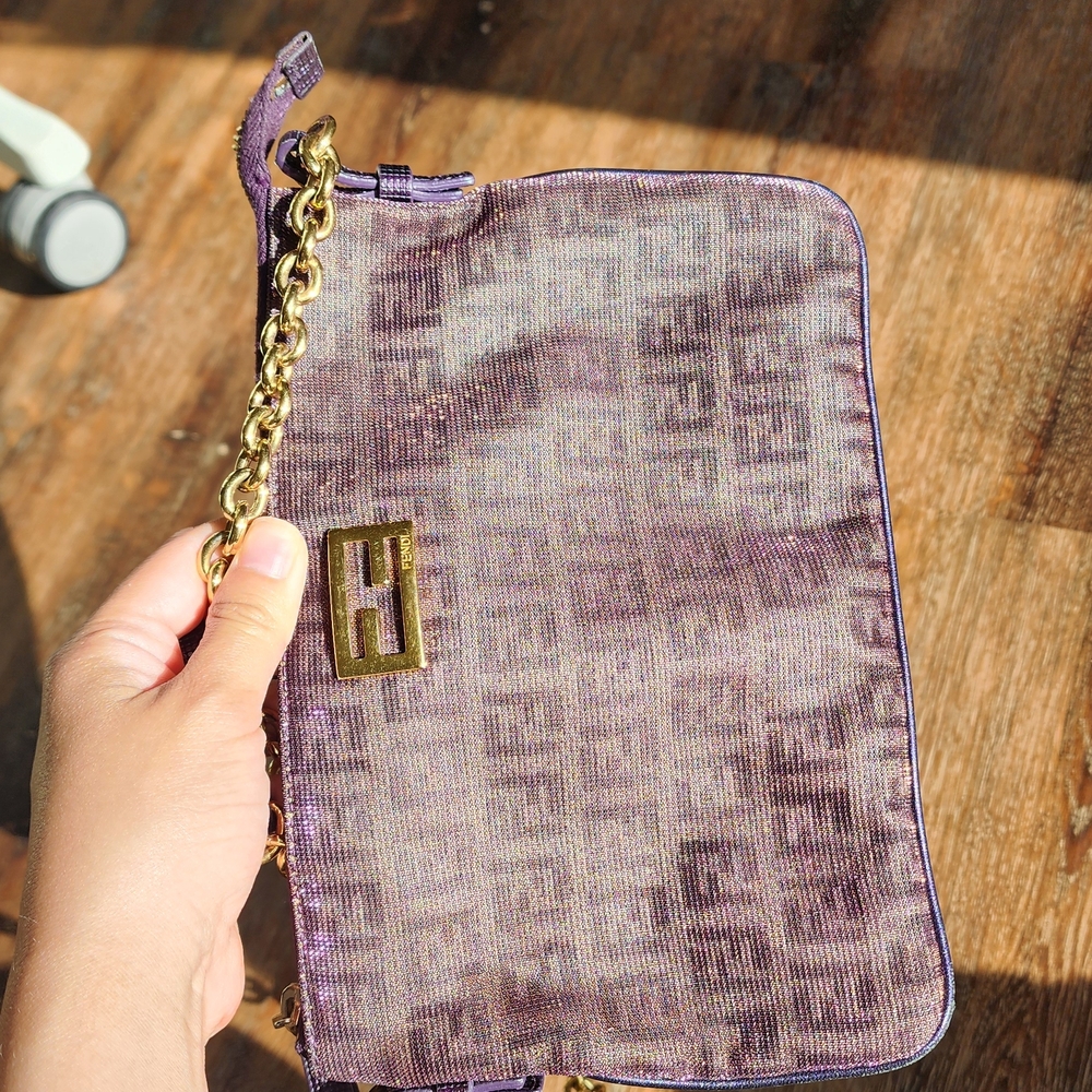 Fendi Purple Clutch with Gold Chain